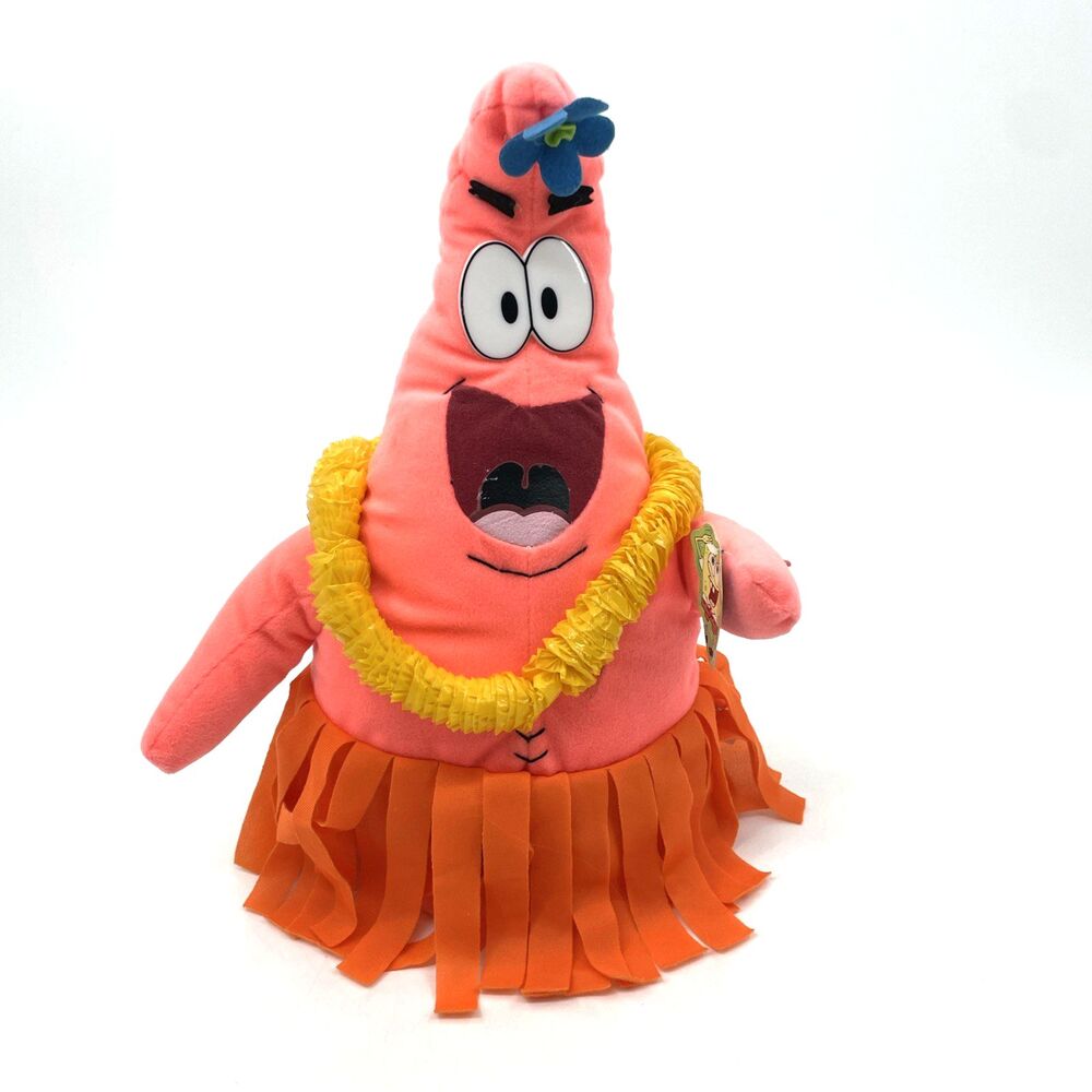 Spongebob Patrick Star Plush Hawaiian Orange Hula Skirt Yellow Lei Nanco 2004